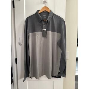 Van Heusen Long Sleeve Polo Shirt Men’s L Soft Touch Gray Colorblock NWT